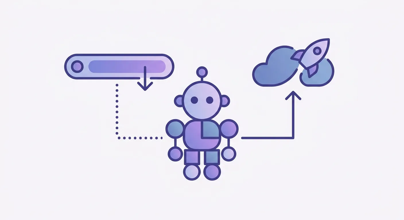 A simple diagram showing how xbot learns from a website URL in one click and deploys instantly