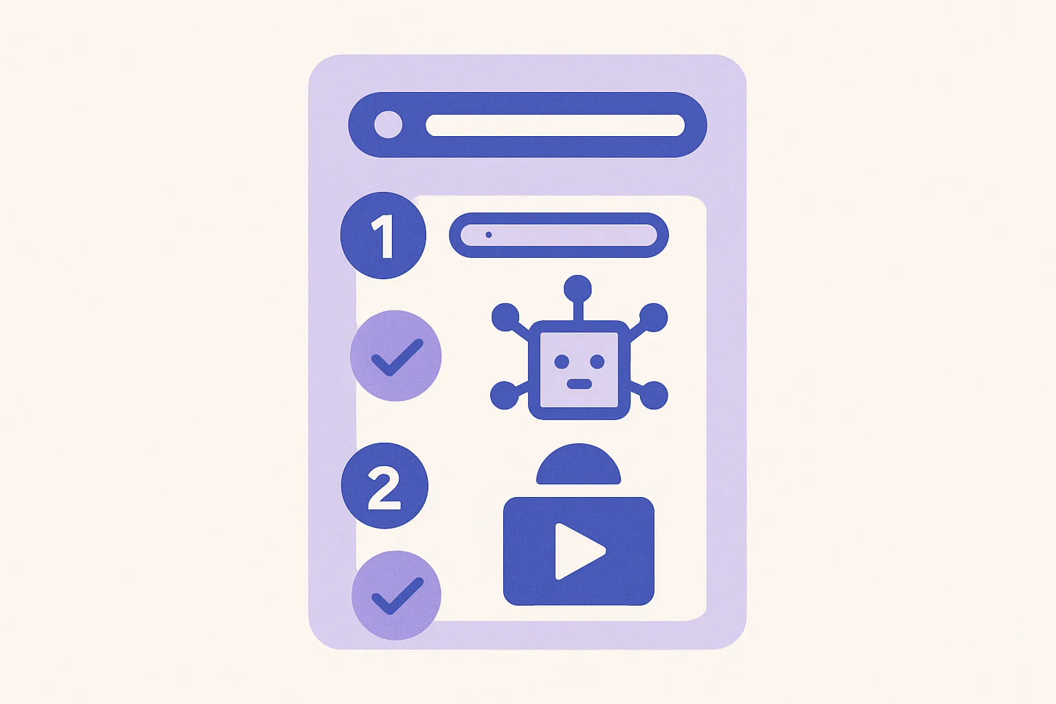 A simple 3-step checklist graphic: 1. Enter URL, 2. Let AI Learn, 3. Go Live