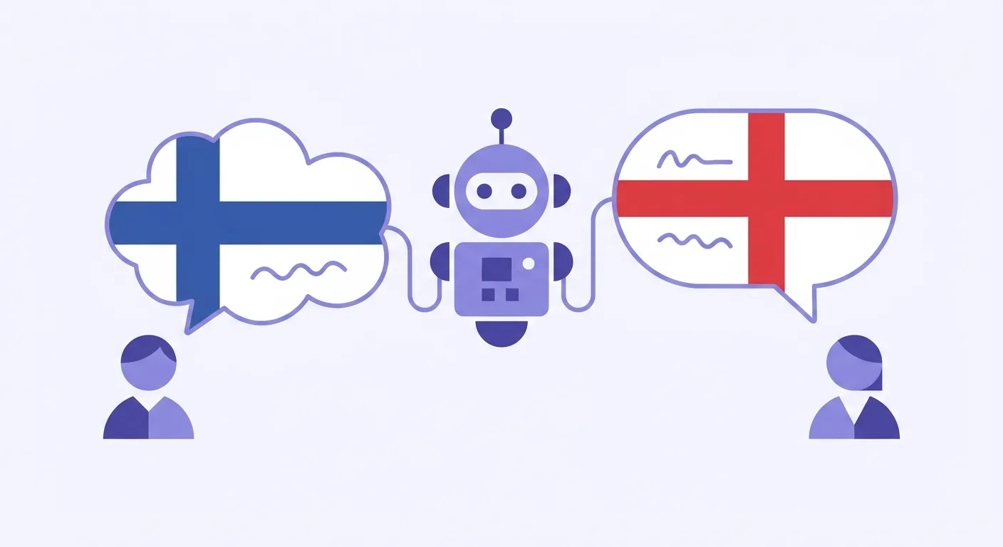 An intuitive dashboard showing a chatbot conversing with one customer in fluent Finnish and another in clear English simultaneously